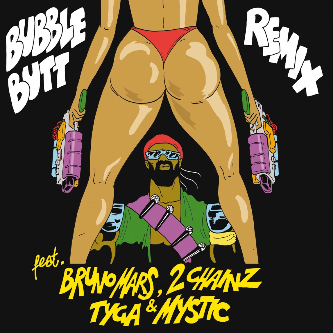 Major Lazer featuring Bruno Mars, 2 Chainz, Tyga, & Mystic — Bubble Butt (Remix) cover artwork
