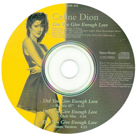 Céline Dion — Did You Give Enough Love cover artwork