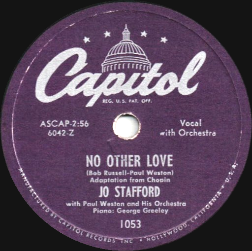 Jo Stafford & Paul Weston — No Other Love cover artwork