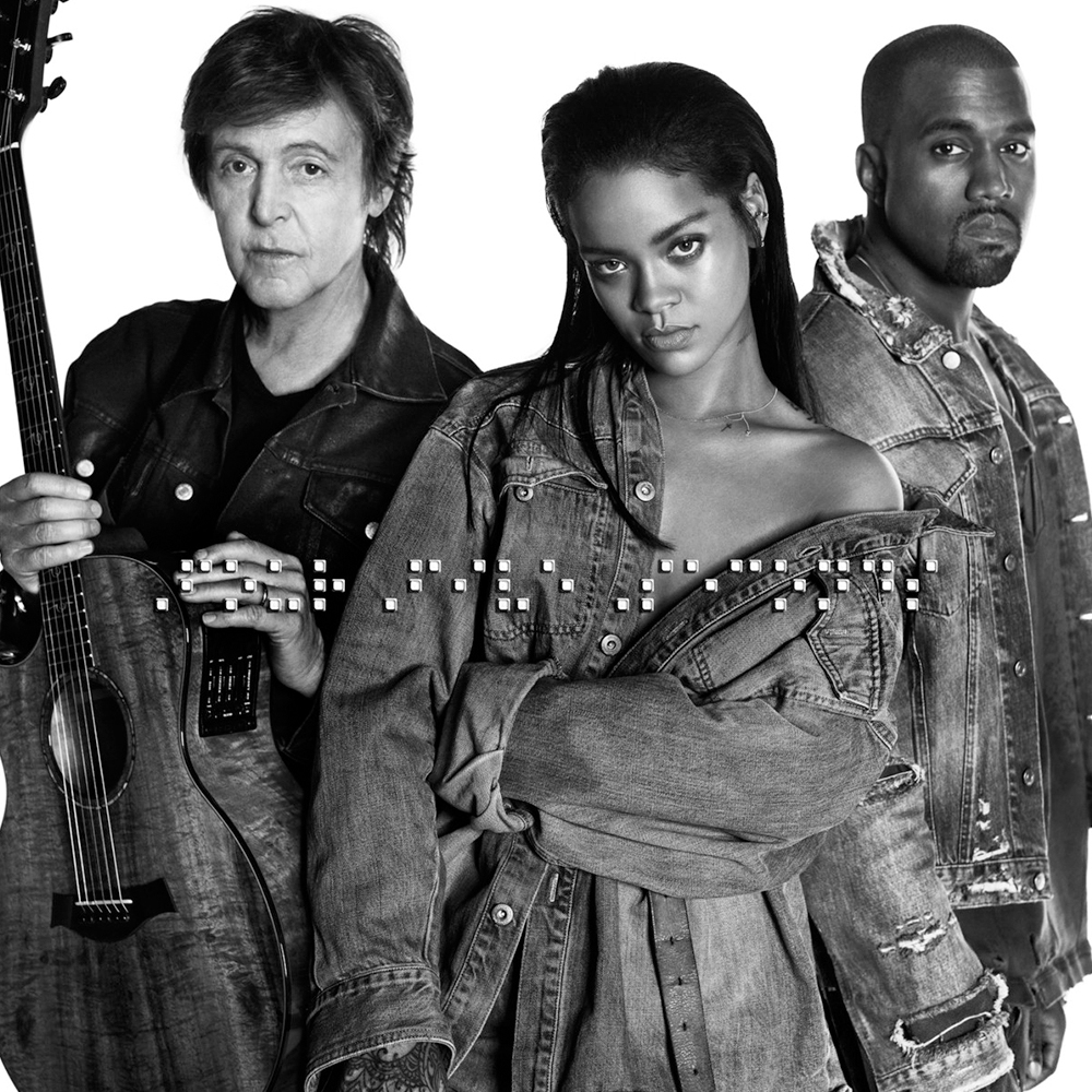 Rihanna, Kanye West, & Paul McCartney FourFiveSeconds cover artwork