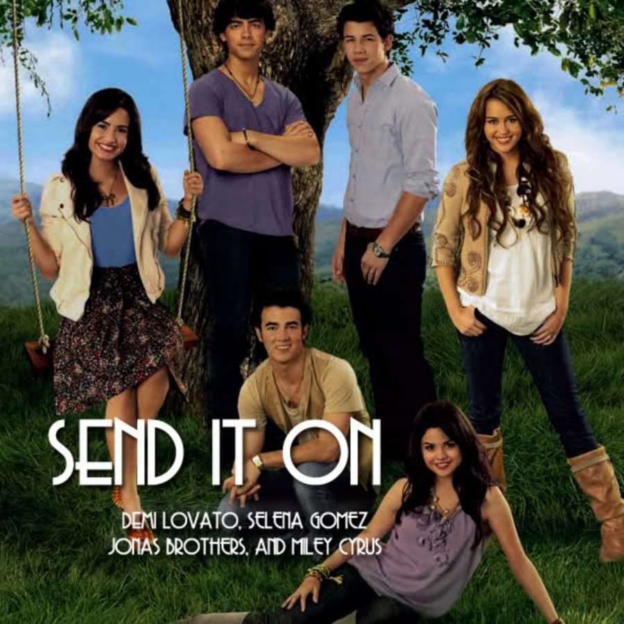 Demi Lovato, Selena Gomez, Jonas Brothers, & Miley Cyrus Send It On cover artwork